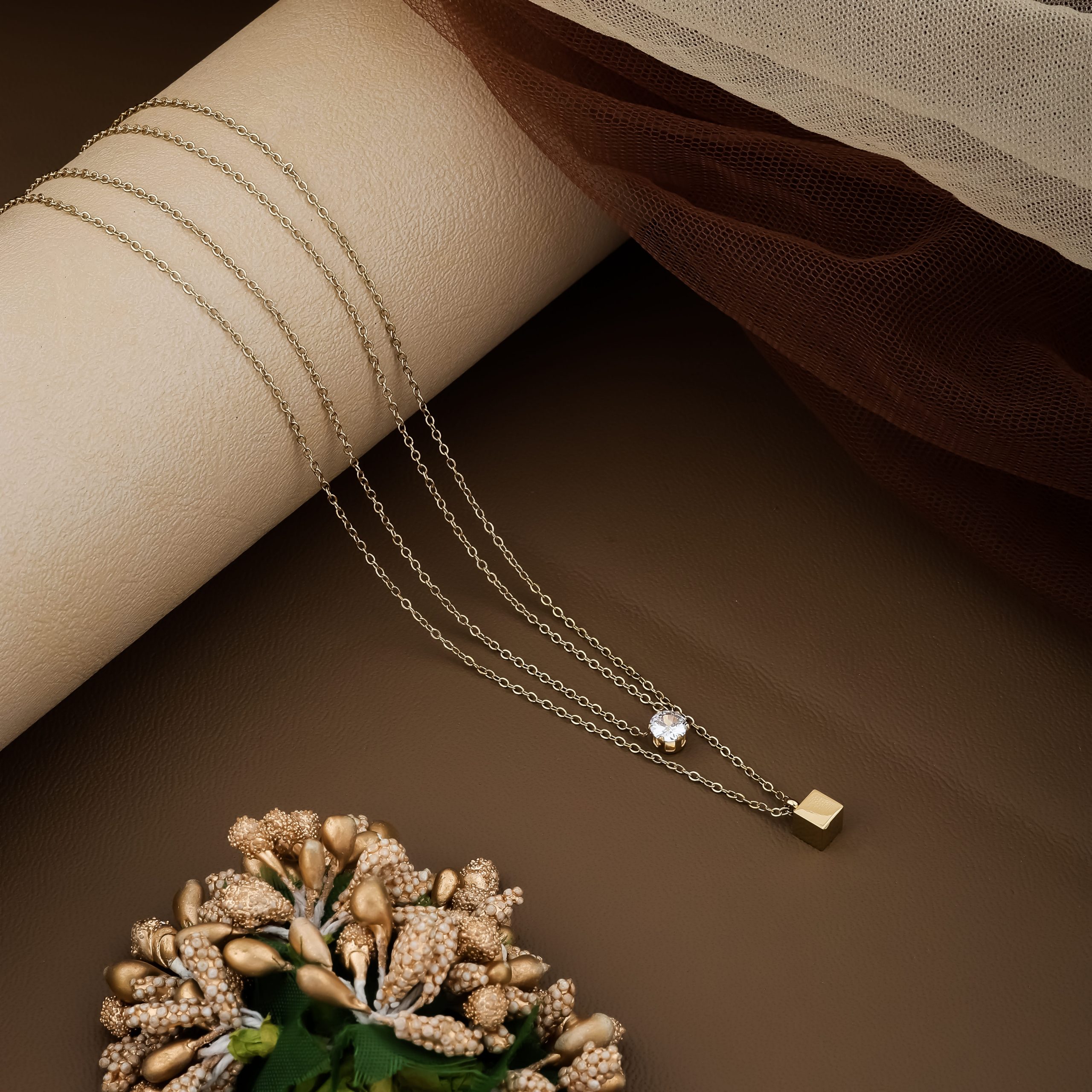 Layered Square Pendant Necklace for Women | Gold Plated Anti-Tarnish Necklace - Image 2