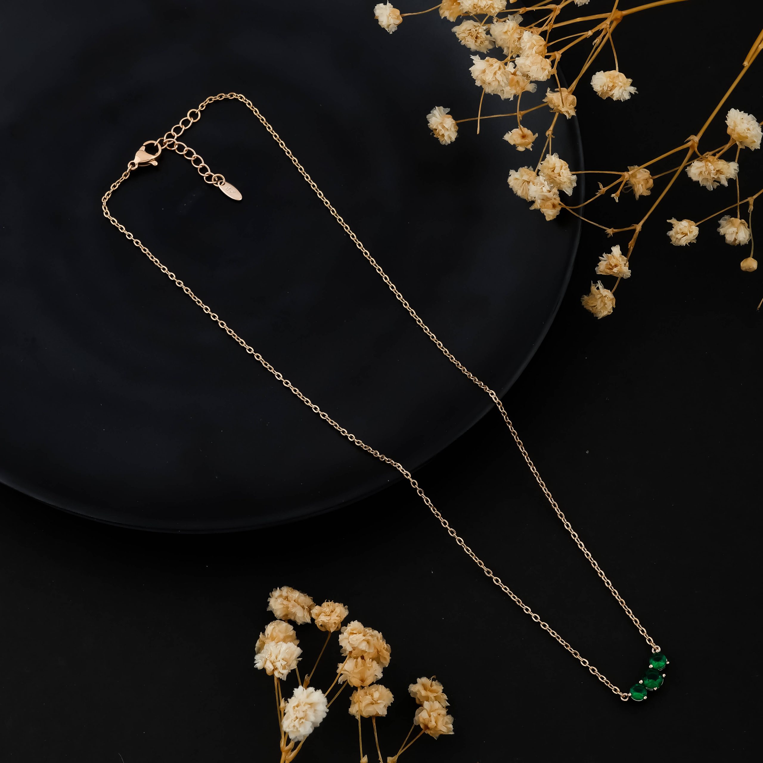Minimal Green Stone Necklace for Women | Gold Plated Anti-Tarnish Necklace - Image 2
