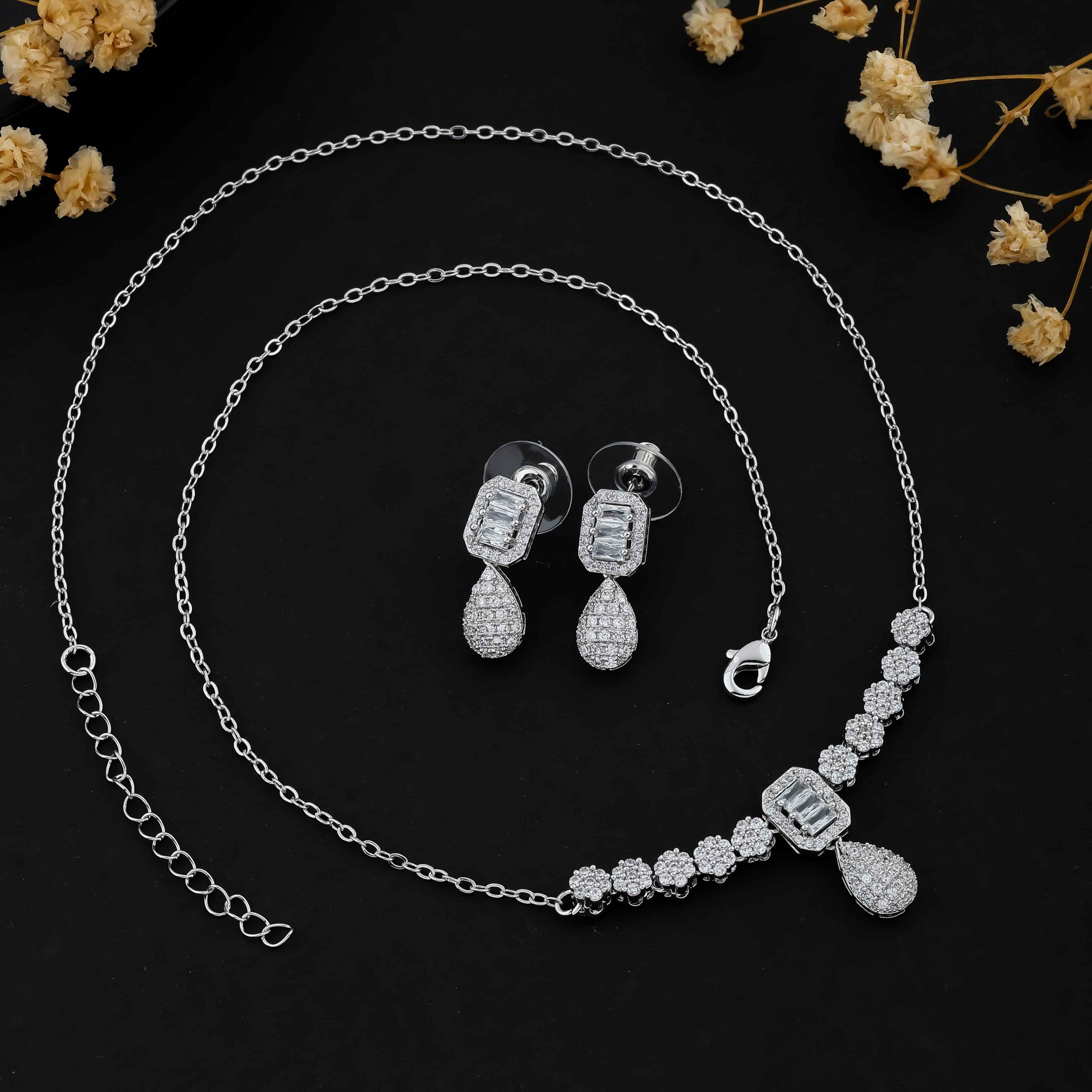 Silver Crystal Drop Necklace for Women | Anti-Tarnish Party Wear Necklace - Image 2
