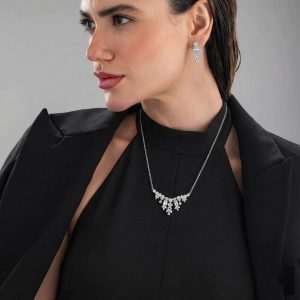 Silver Crystal V Shape Necklace for Women | Anti-Tarnish Party Wear Necklace