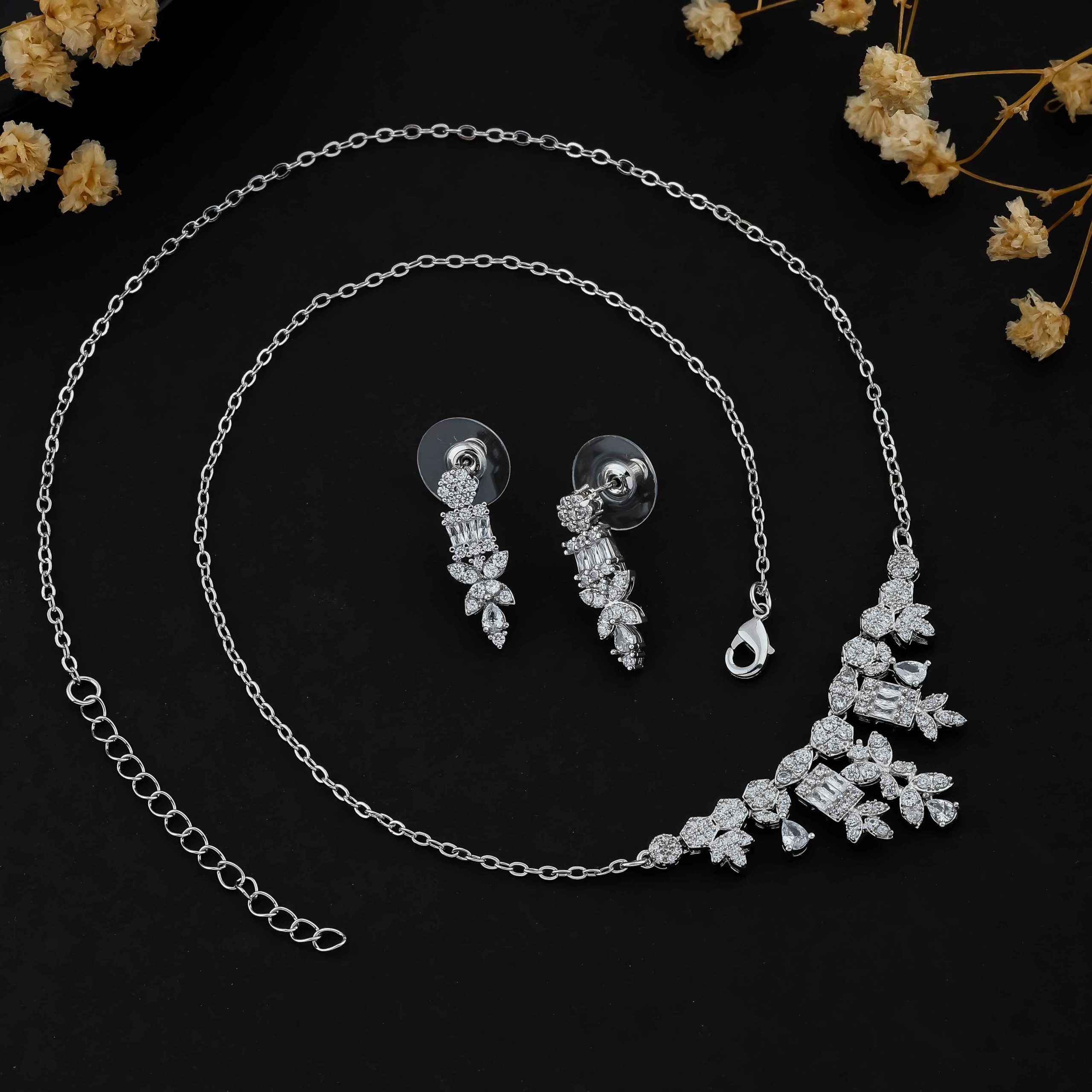 Silver Crystal V Shape Necklace for Women | Anti-Tarnish Party Wear Necklace - Image 2