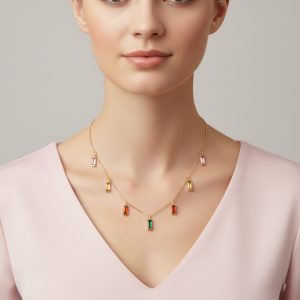 Gold Multi-Color Charm Layered Necklace for Women | Anti-Tarnish Trendy Jewellery