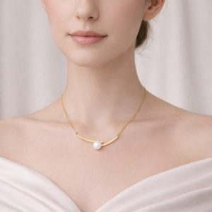 Gold Minimal Pearl Necklace for Women | Anti-Tarnish Elegant Daily Wear Jewellery
