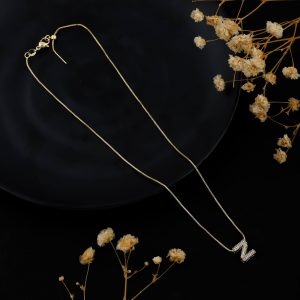 Elegant Initial Z Diamond Gold Necklace