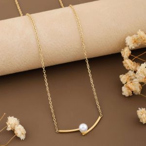 Minimalist Curved Gold Bar Pearl Pendant