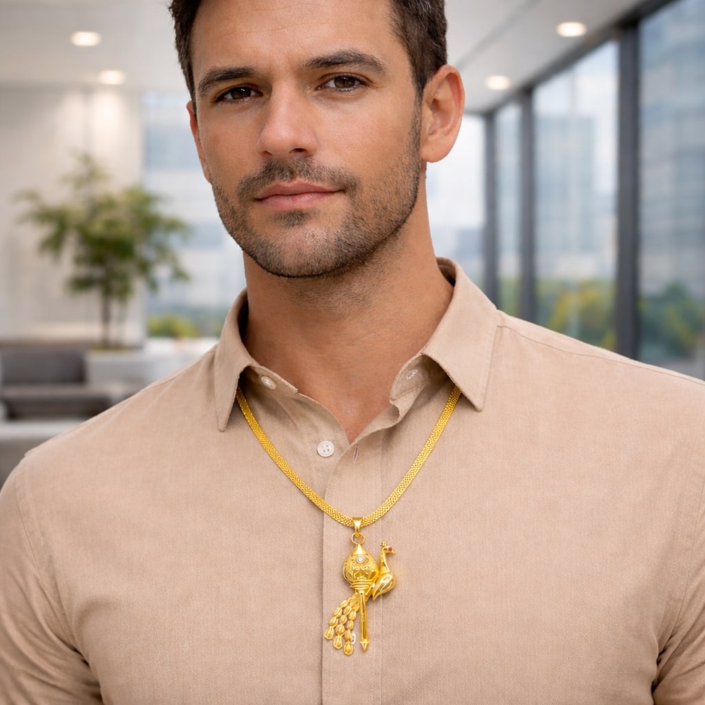 Peacock Gold-Tone Pendant Necklace - Image 3