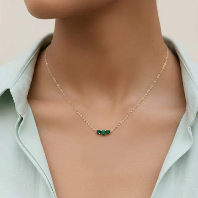 Minimal Green Stone Necklace for Women | Gold Plated Anti-Tarnish Necklace