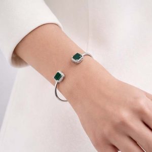 Green Square Stone Adjustable Bracelet for Women | Silver Finish Anti-Tarnish Bracelet