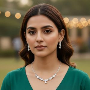 Silver Crystal Leaf Necklace for Women | Anti-Tarnish Party Wear Necklace