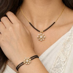 Anti-Tarnish Black Beads Mangalsutra & Bracelet Combo for Women