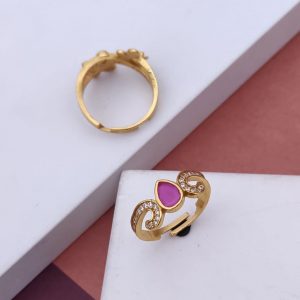Pink Heart Stone Adjustable Ring for Women | Gold Plated Anti-Tarnish Designer Ring